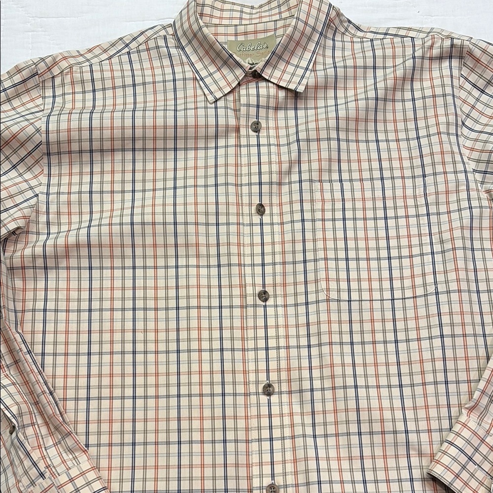 Cabela's Outfitter Series Men's Cream Plaid Long-Sleeve Button-Down Shirt - Picture 8 of 9